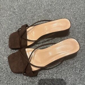 PrettyLittleThing Dark Brown Wedge Sandals